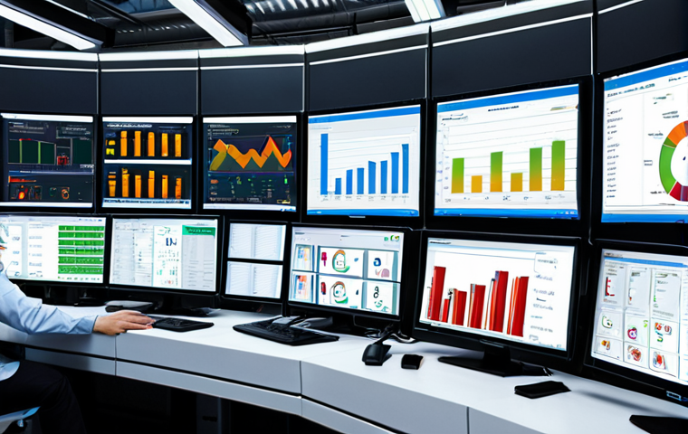 Real-time Data Analysis in Manufacturing**
* Prompt: "Manufacturing plant control room, real-time data dashboards displaying complex process metrics, sensors monitoring equipment, engineers analyzing data, advanced technology, Industry 4.0, predictive maintenance, IoT, dynamic visualization, futuristic."
**
